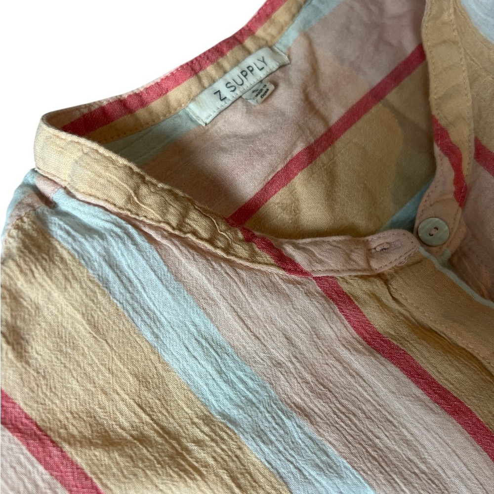 Z Supply Striped Button-Front Swim Coverup in Beige, Light Blue & Pink - Picture 2 of 4